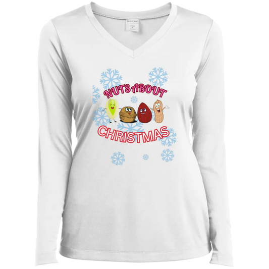 "NUTS About Christmas" Ladies’ Long Sleeve Performance V-Neck Tee 