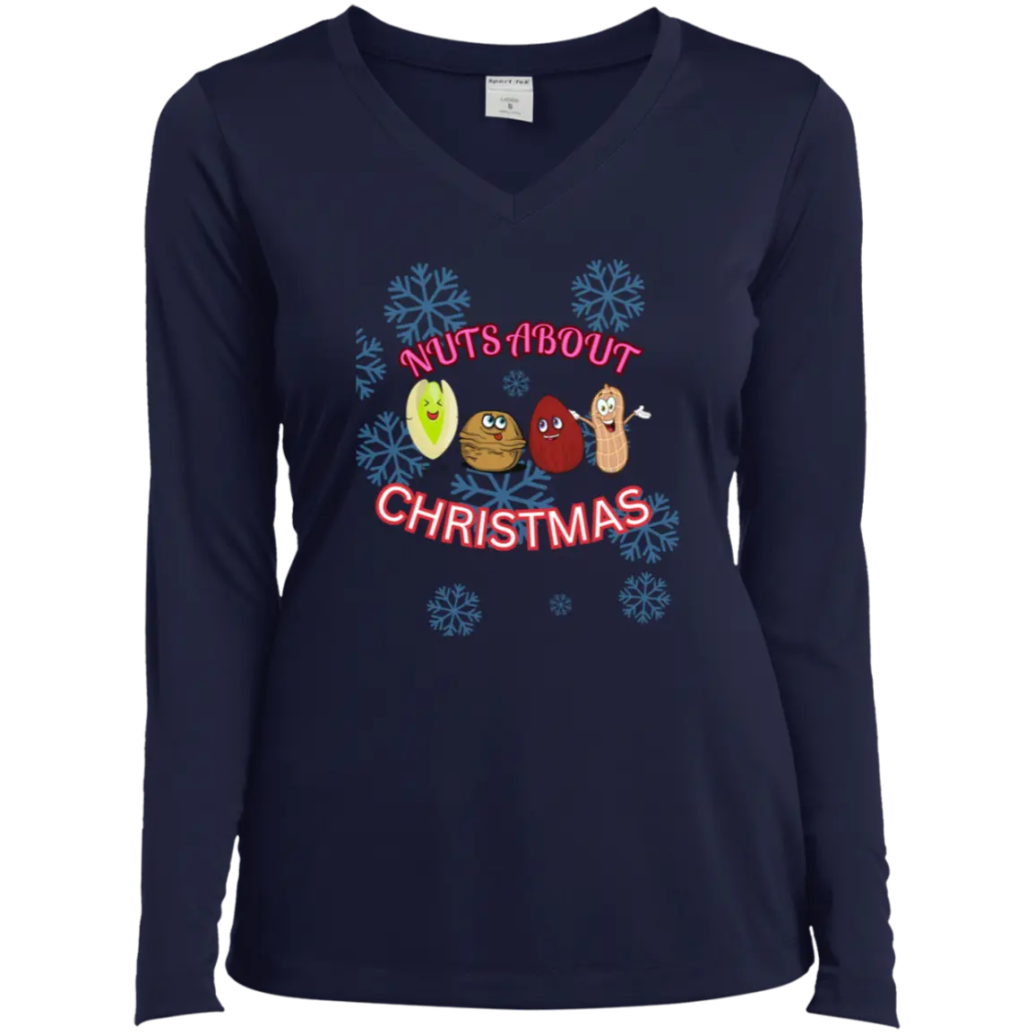 "NUTS About Christmas" Ladies’ Long Sleeve Performance V-Neck Tee 