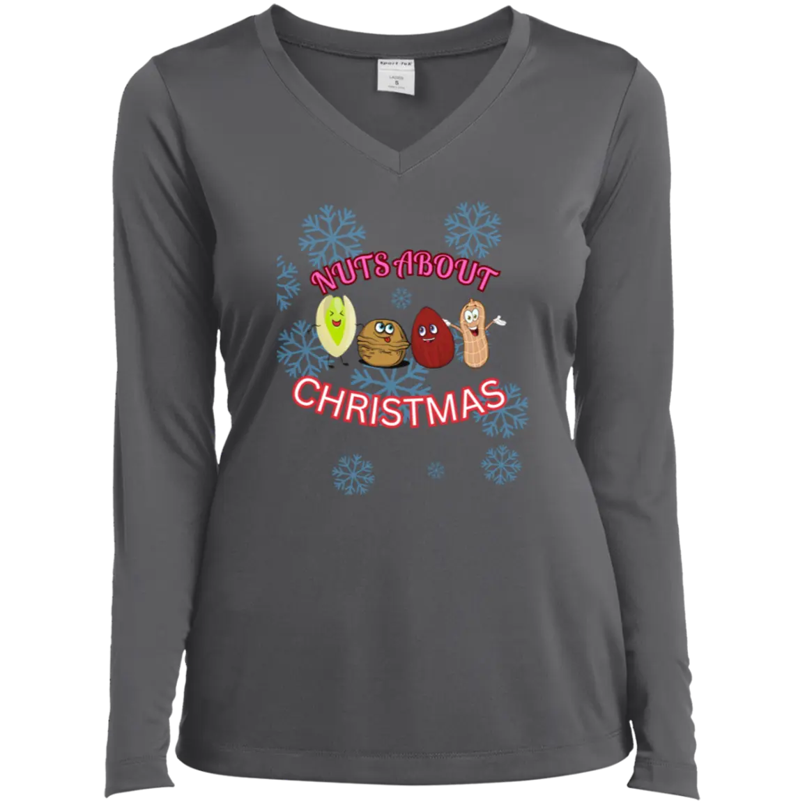 "NUTS About Christmas" Ladies’ Long Sleeve Performance V-Neck Tee 