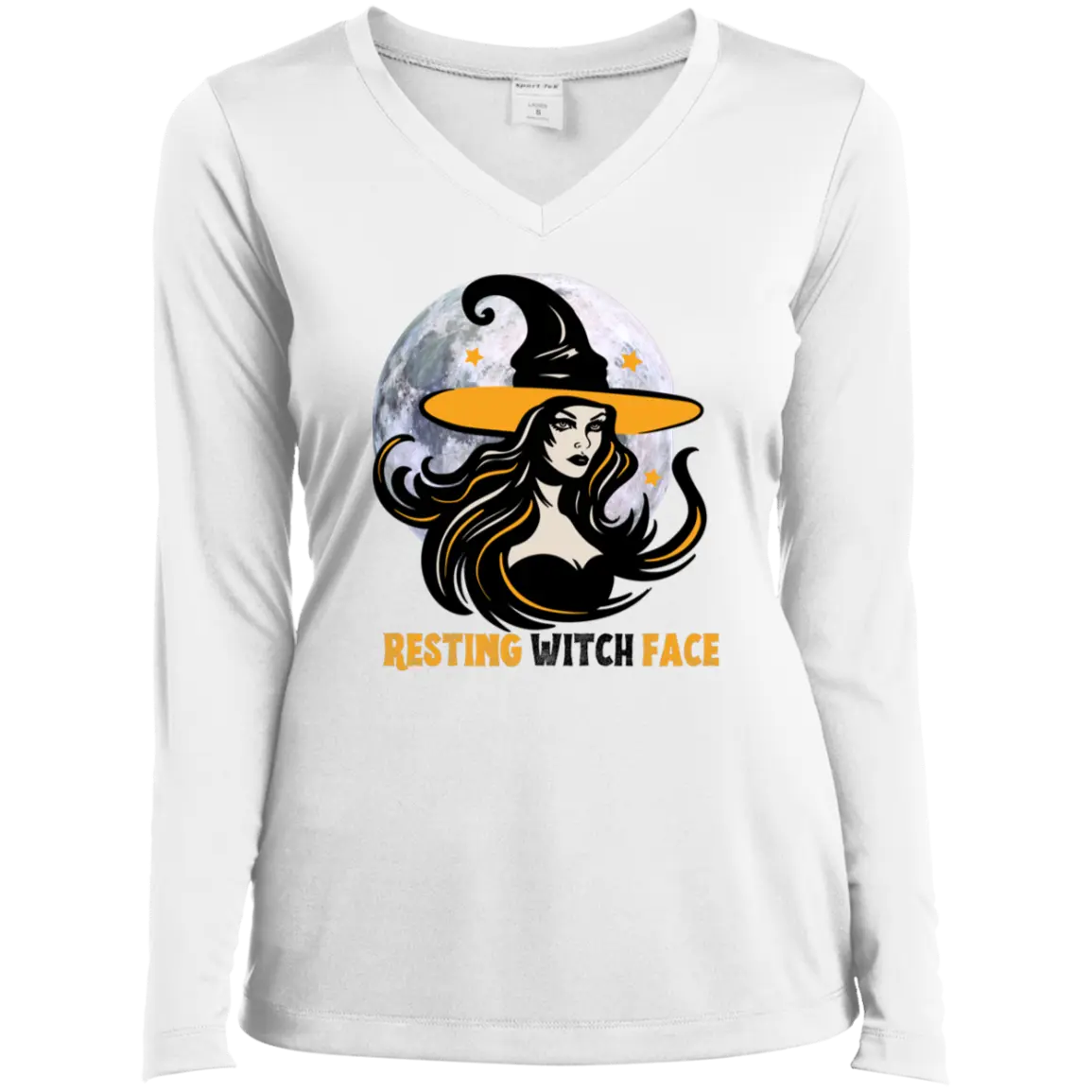 " RESTING WITCH FACE" Ladies’ Long Sleeve Performance V-Neck Tee 