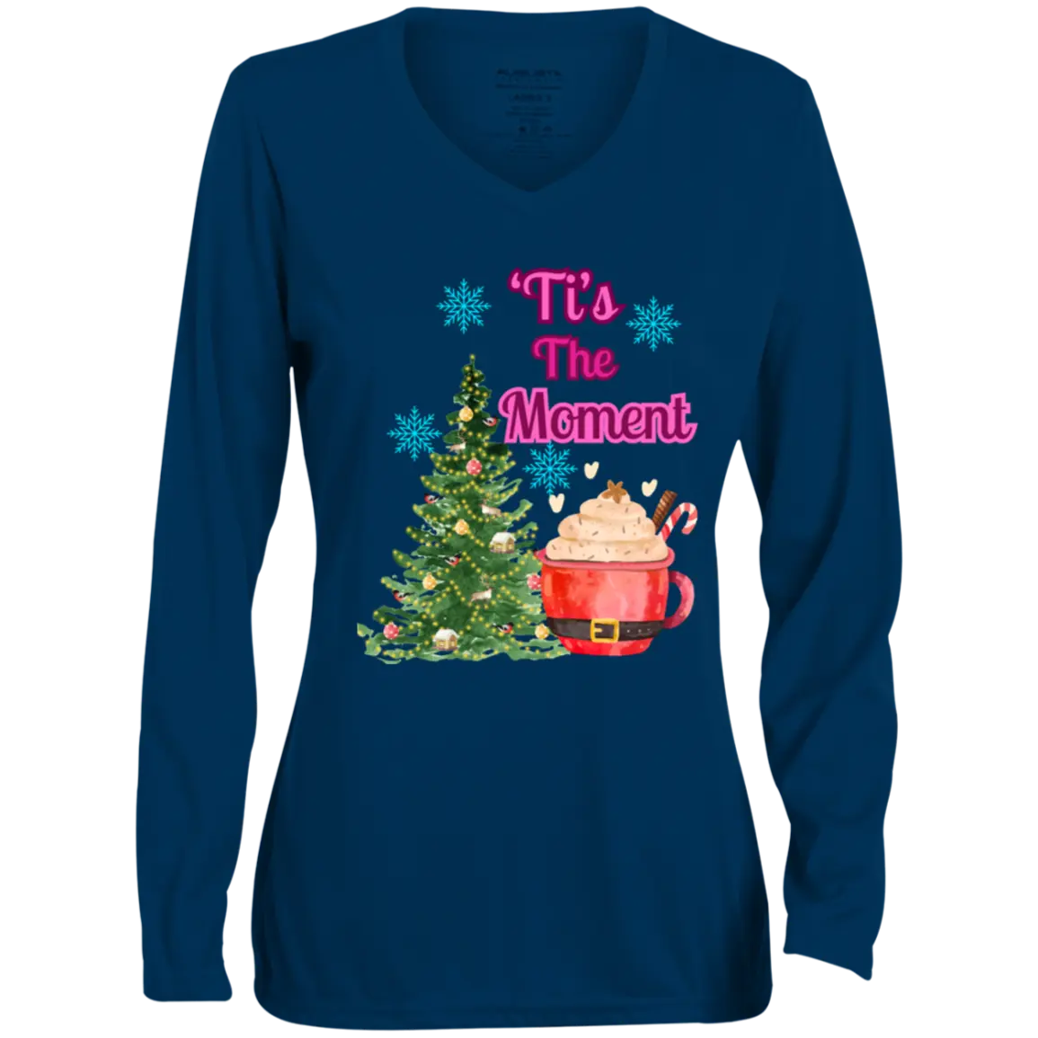 " 'Tis The Moment" Ladies' Moisture-Wicking Long Sleeve V-Neck Tee 