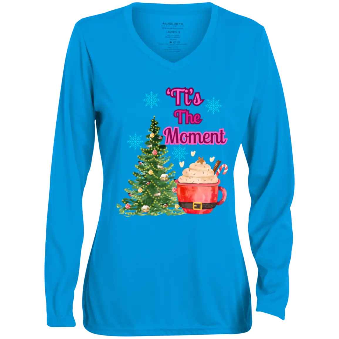 " 'Tis The Moment" Ladies' Moisture-Wicking Long Sleeve V-Neck Tee 