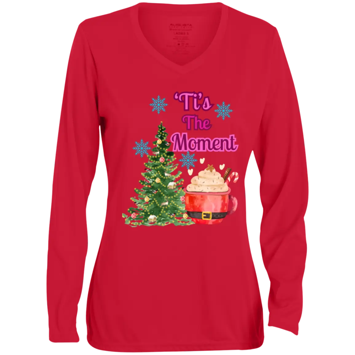 " 'Tis The Moment" Ladies' Moisture-Wicking Long Sleeve V-Neck Tee 