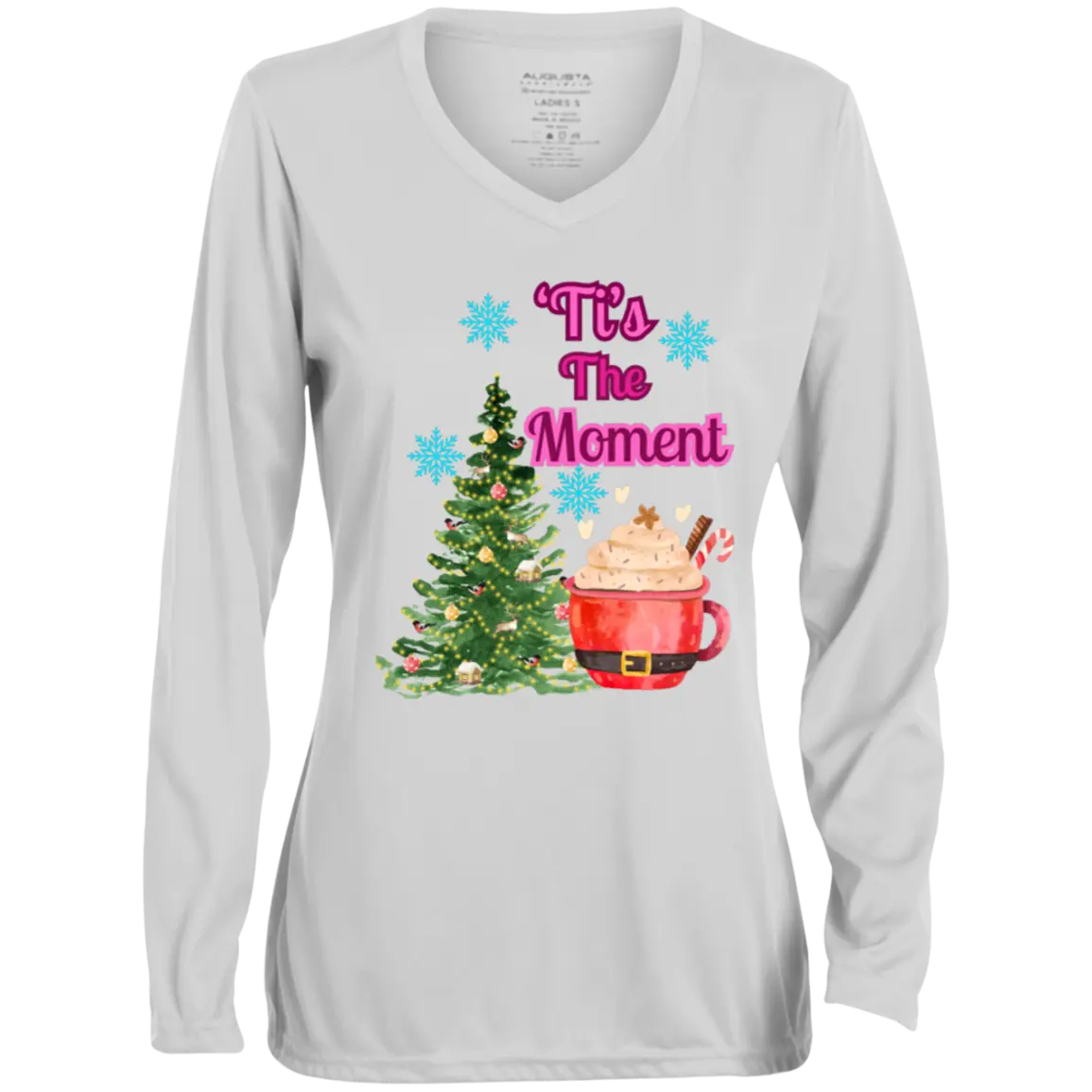 " 'Tis The Moment" Ladies' Moisture-Wicking Long Sleeve V-Neck Tee 