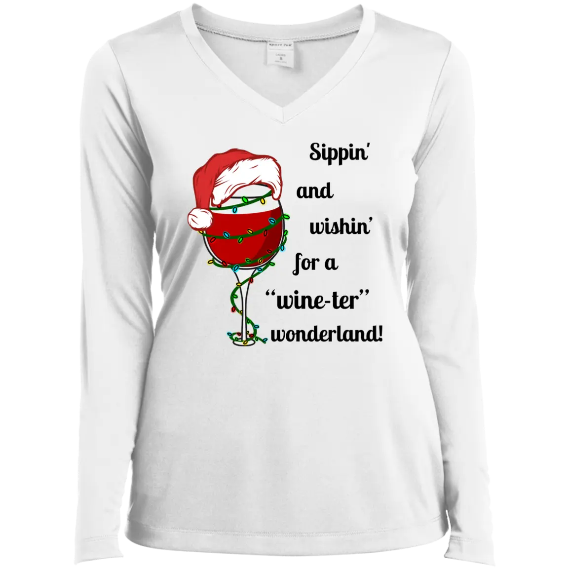 " Wine-ter Wonderland" Ladies’ Long Sleeve Performance V-Neck Tee 