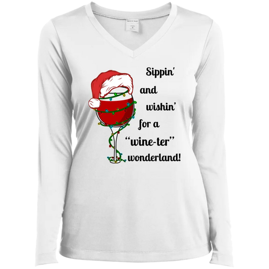 " Wine-ter Wonderland" Ladies’ Long Sleeve Performance V-Neck Tee 