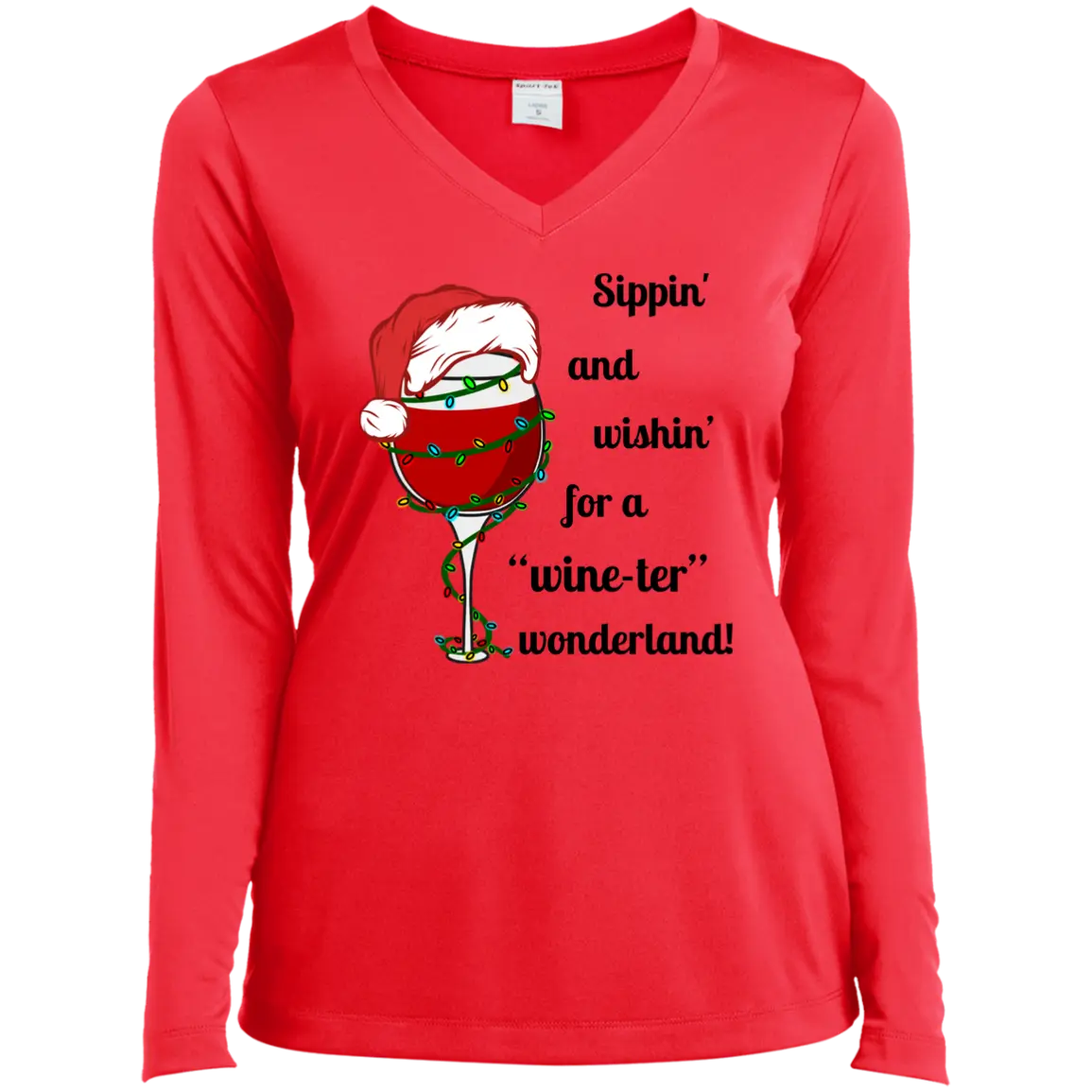 " Wine-ter Wonderland" Ladies’ Long Sleeve Performance V-Neck Tee 