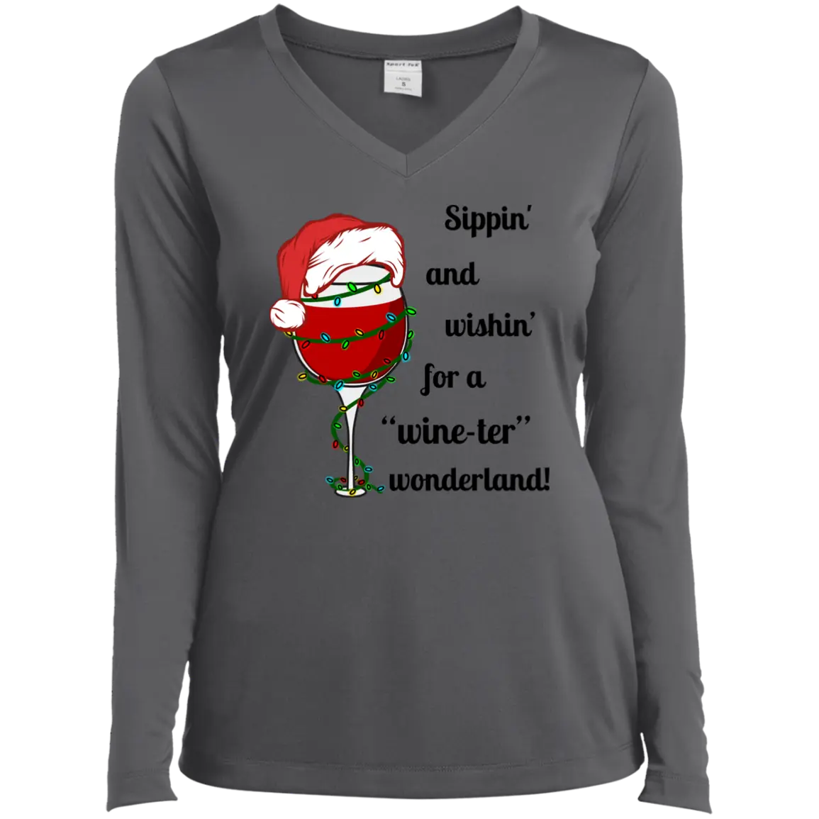 " Wine-ter Wonderland" Ladies’ Long Sleeve Performance V-Neck Tee 