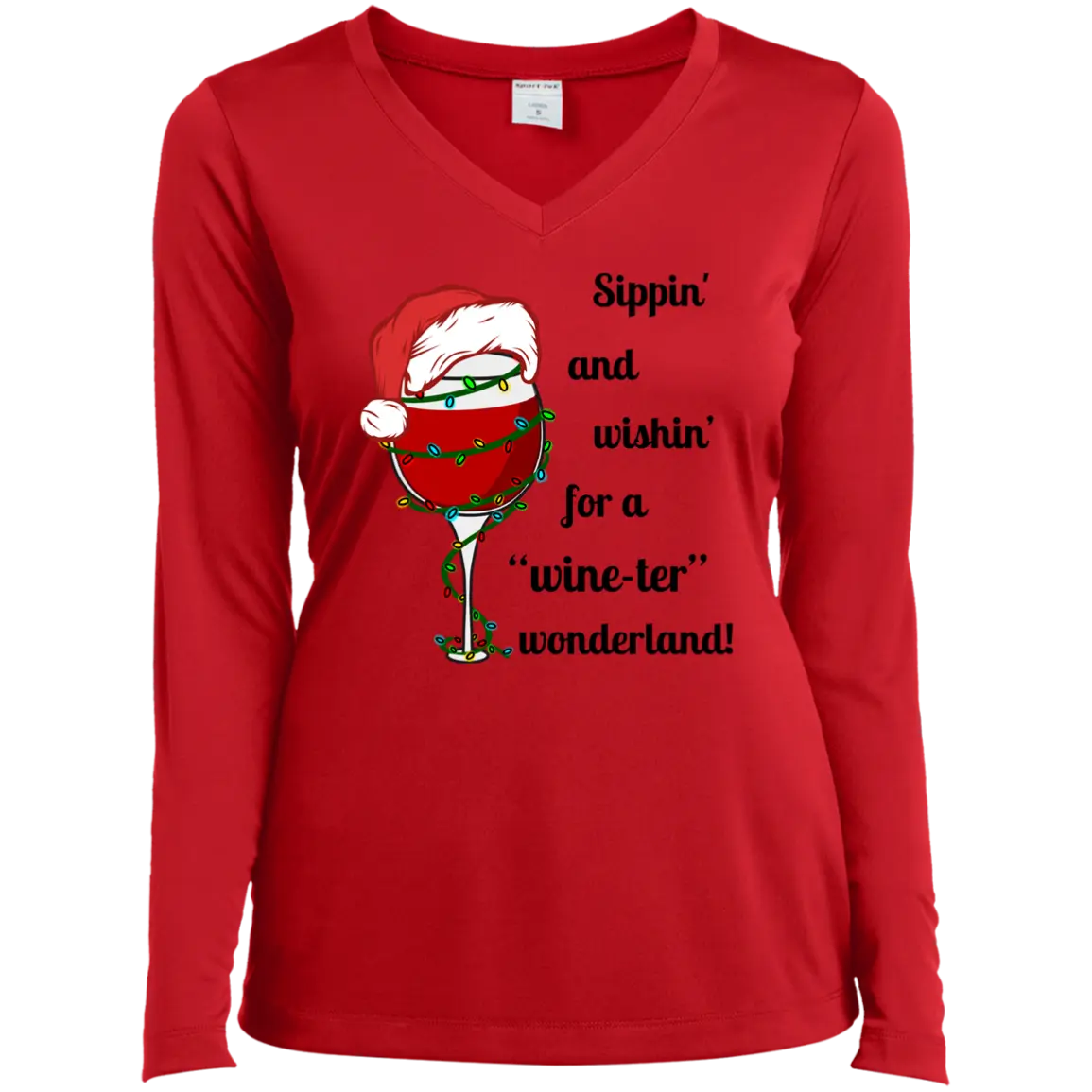 " Wine-ter Wonderland" Ladies’ Long Sleeve Performance V-Neck Tee 