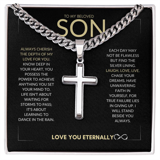 SON "ARTISAN CROSS NECKLACE on CUBAN CHAIN " MOM/DAD