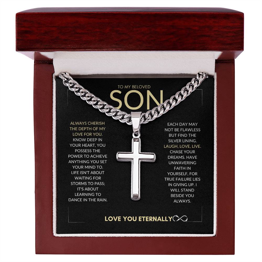 SON "ARTISAN CROSS NECKLACE on CUBAN CHAIN " MOM/DAD